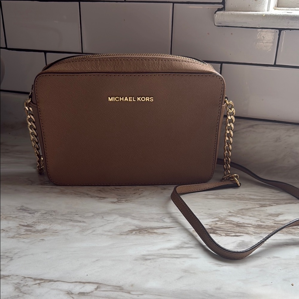Michael Kors Brown Leather Crossbody Bag with Gold Hardware